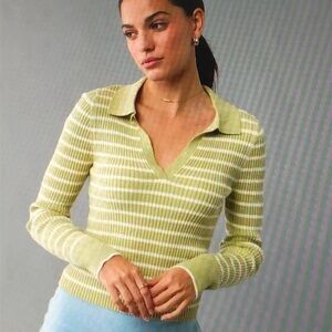 AE Long-Sleeve Striped Collared Polo Sweater